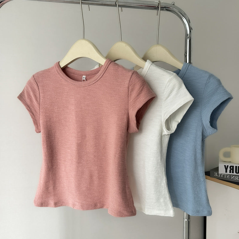 Femme Leichte Kurzarm Basic Tee mit weicher Textur Heidi-Mode