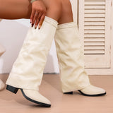 Damen nan knielange Slouch-Stiefel mit spitzer Zehenpartie und niedrigem Blockabsatz Drune in Beige