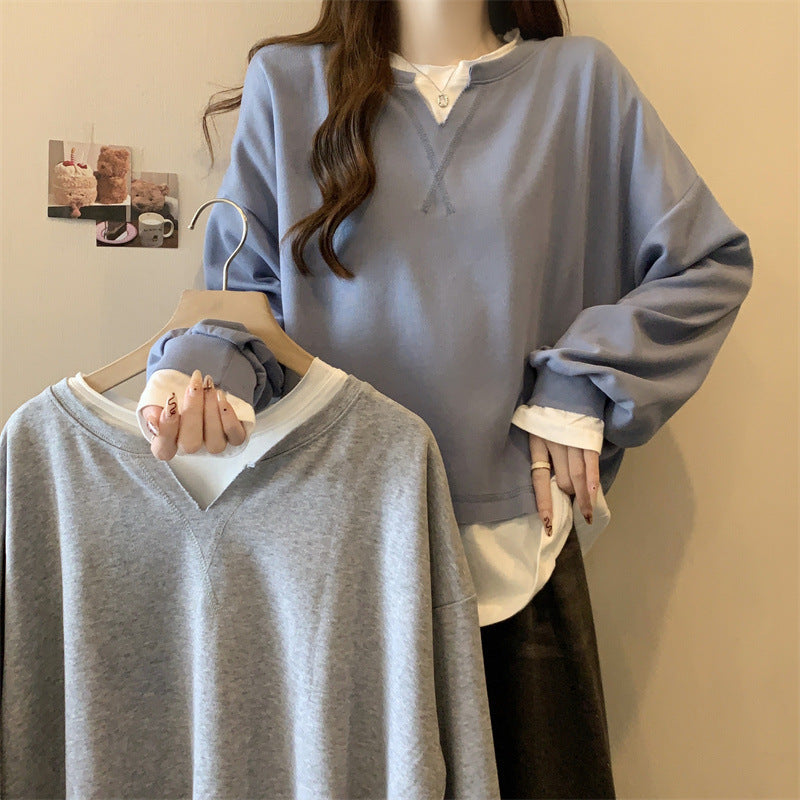 Femme Layered V-Ausschnitt Sweatshirt mit strukturierten Ärmeln Heidi-Mode
