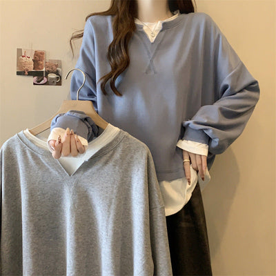 Femme Layered V-Ausschnitt Sweatshirt mit strukturierten Ärmeln Heidi-Mode