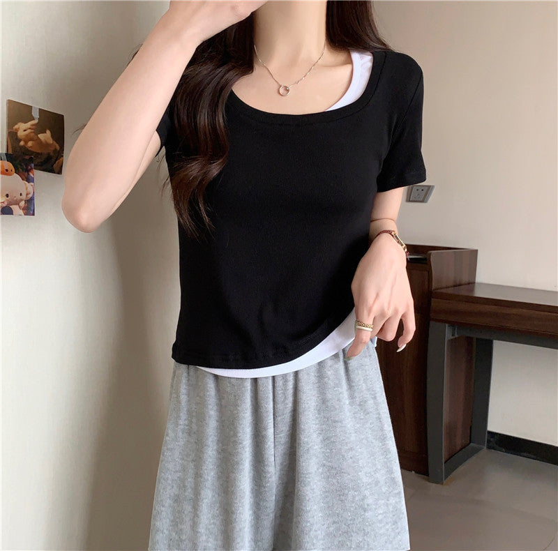 Femme Soft-Fit Schichten Rundhalsausschnitt T-Shirt Heidi-Mode