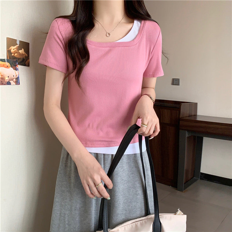 Femme Geschichtete Rundhals T-Shirt Heidi-Mode