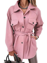 Damen nan oversized Hemdjacke aus Wollmischung mit aufgesetzten Pattentaschen Drune in Rosa