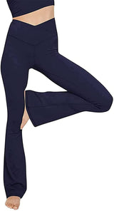 Damen nan taillenhohe Yogahose mit überkreuztem Bund und ausgestelltem Saum mit Schlitz Drune in Navyblau