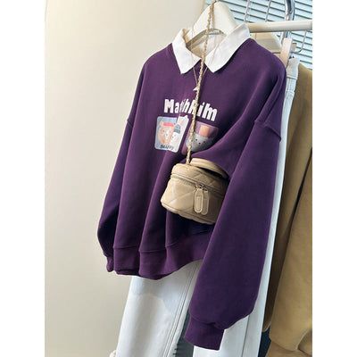 Femme Verspielt Grafisches Sweatshirt mit Kontrastkragen Heidi-Mode