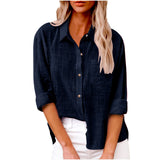 Damen nan oversized Leinen-Baumwollmix Hemdbluse mit Brusttasche und krempelbaren Ärmeln Drune in Dunkelblau
