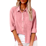 Damen nan oversized Leinen-Baumwollmix Hemdbluse mit Brusttasche und krempelbaren Ärmeln Drune in Pink