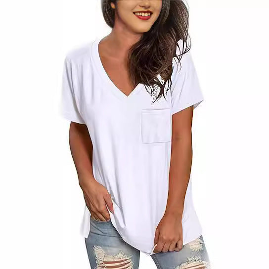 Damen lässiges V-Ausschnitt T-Shirt Heidi-Mode