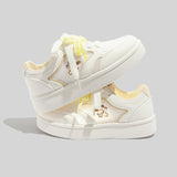 Damen Atmungsaktive Weiße Mesh Sneaker Mit Schnürung in Weißgelb