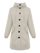 Damen nan leichter Regenparka mit Kapuze, überlanger Knopfleiste, Tunnelzug und aufgesetzten Taschen Drune in Cremeweiß
