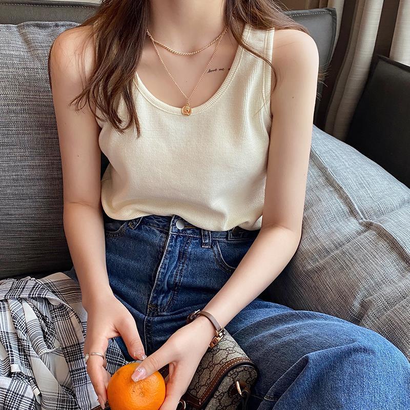 Femme Gerippter Lässiger Ärmelloser Oberteil Heidi-Mode