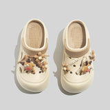 Damen Stilvolle Clogs Mit Floralen Accessoires Und Perlen in Khaki