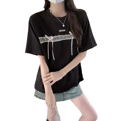 Femme Relaxed Fit Graphic T-Shirt mit dekorativem Spitzen-Detail Heidi-Mode