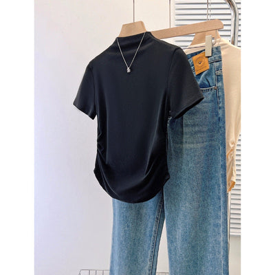 Damen Premium Enganliegendes Kurzarmshirt mit Eleganter Rückenverzierung Heidi-Mode