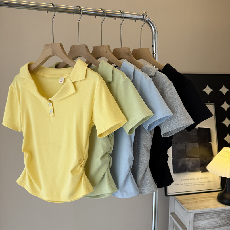 Femme Poloshirt mit kurzen Ärmeln und Kordelzugdetail Heidi-Mode