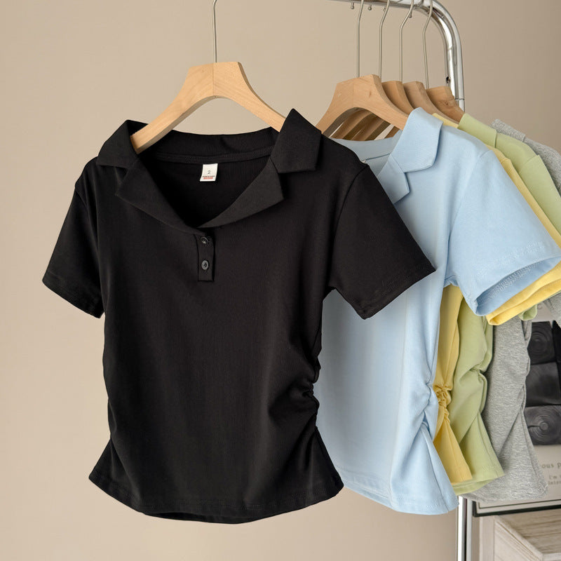 Femme Poloshirt mit kurzen Ärmeln und Kordelzugdetail Heidi-Mode