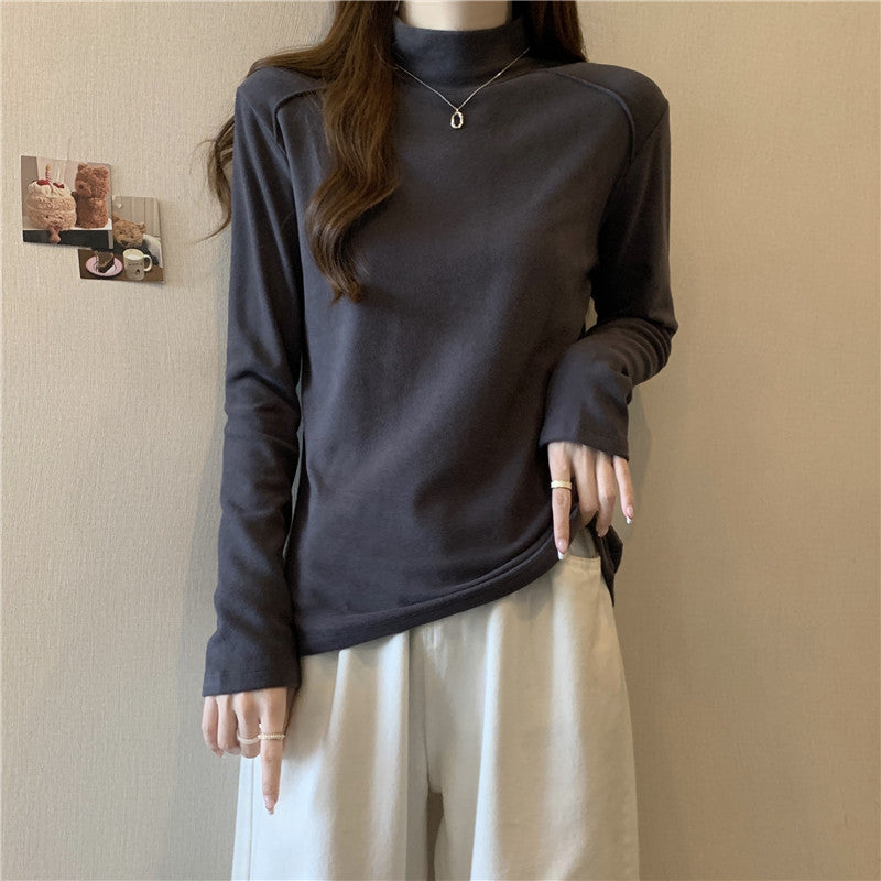 Damen Langarm-Mock-Neck-Top aus weichem Stoff Heidi-Mode