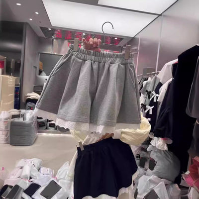 Femme Geschichtete Rüschenrock mit Spitzenbesatz Heidi-Mode