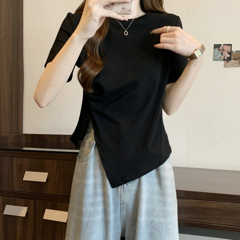 Femme Modern Asymmetrischer Saum T-Shirt Heidi-Mode