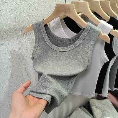 Femme Ripp Baumwolle Tanktop mit klassischem Rundhalsausschnitt Heidi-Mode