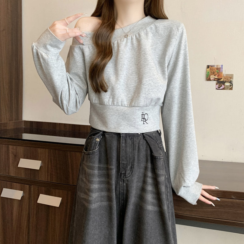 Femme Off-Shoulder Kurzes Sweatshirt mit Puffärmeln Heidi-Mode