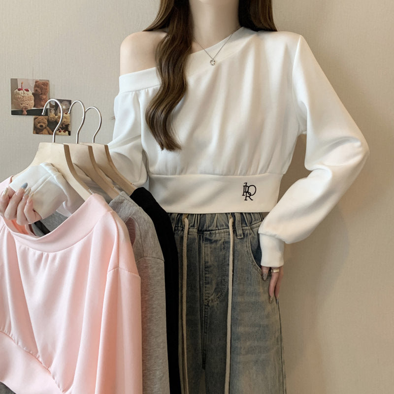 Femme Off-Shoulder Kurzes Sweatshirt mit Puffärmeln Heidi-Mode