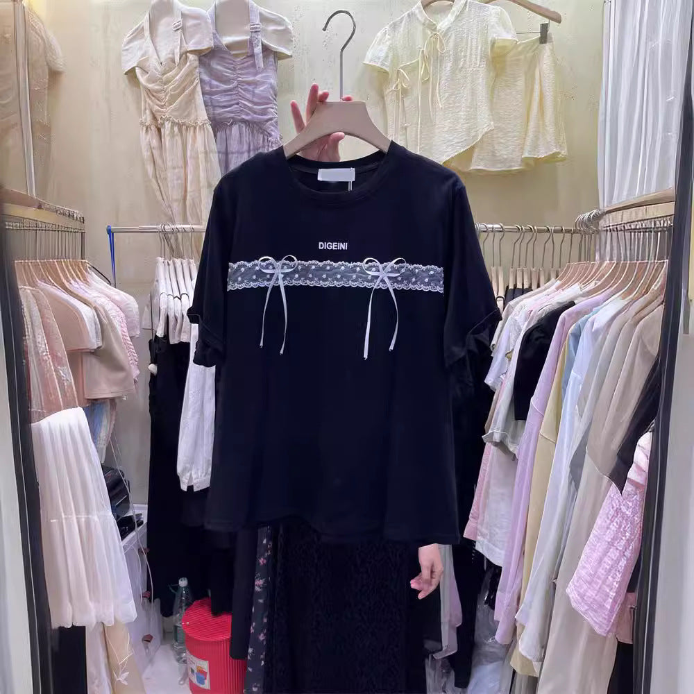 Femme Spitzenverzierte Freizeit-T-Shirt Heidi-Mode