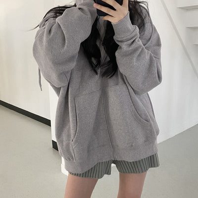 Femme Oversized Zip-Up Kapuzenpullover mit Kängurutaschen Heidi-Mode