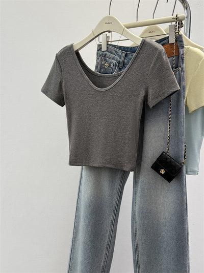 Femme Kurzarm Cropped T-Shirt Heidi-Mode