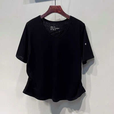 Damen Relaxed Fit V-Ausschnitt Kurzarm T-Shirt Heidi-Mode