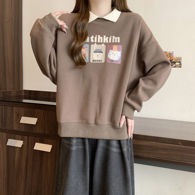 Damen Grafik Druck Sweatshirt mit stilvollem Kragen Heidi-Mode