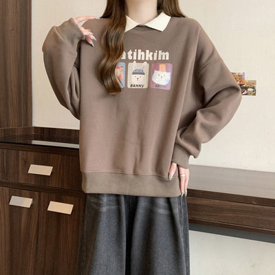 Damen Grafik Druck Sweatshirt mit stilvollem Kragen Heidi-Mode