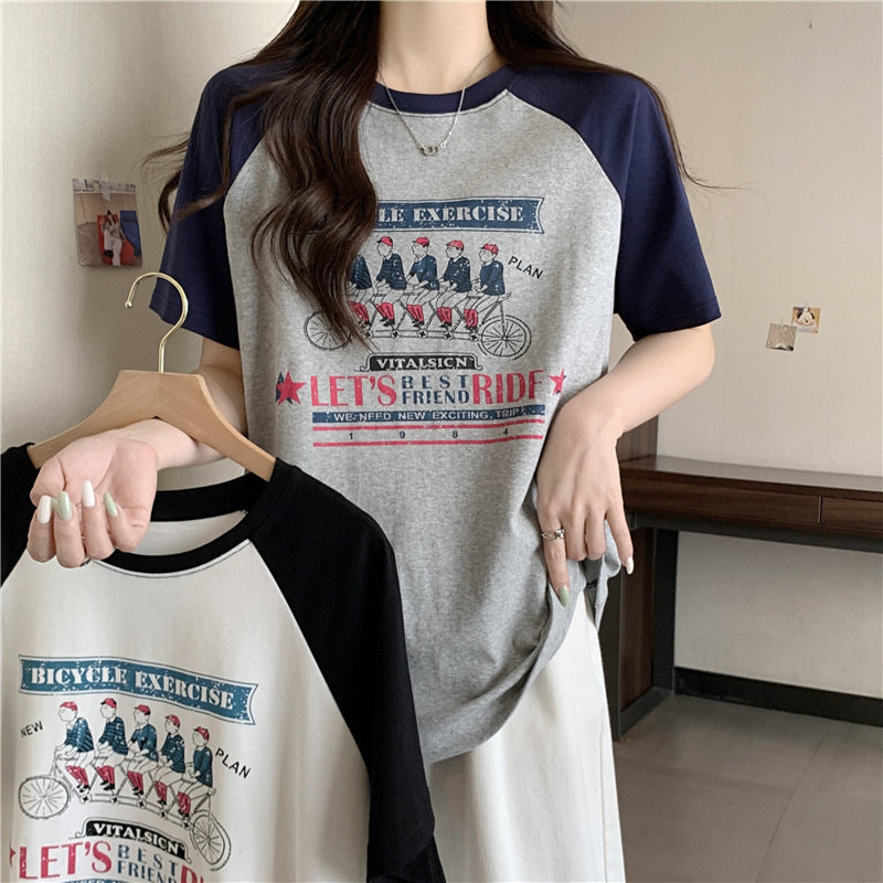 Femme Grafikdruck Kurzarm-T-Shirt mit Retro-Design Heidi-Mode