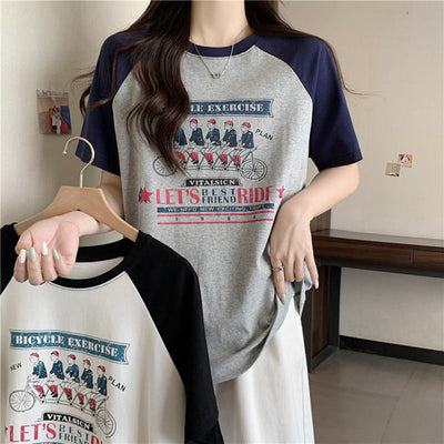 Femme Grafikdruck Kurzarm-T-Shirt mit Retro-Design Heidi-Mode