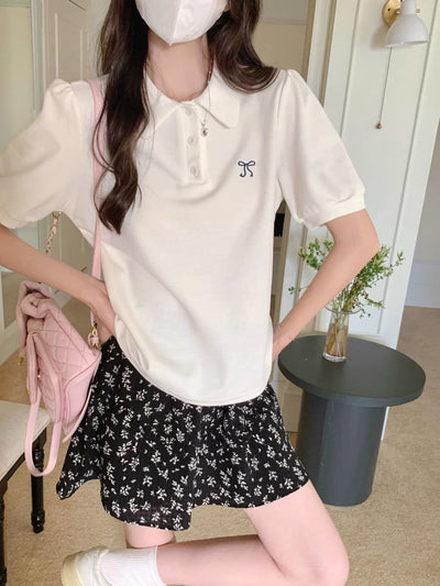 Damen Kurzarm-Polo-Shirt mit stilvollen Puffärmeln Heidi-Mode