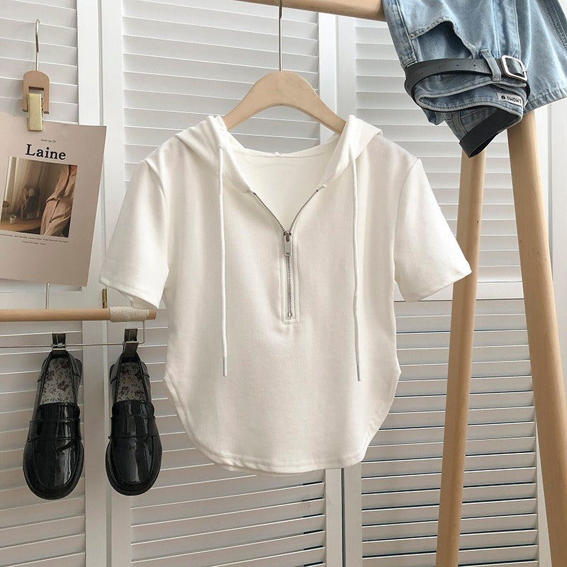 Femme Leichtgewicht Halb-Reißverschluss Hoodie mit kurzen Ärmeln Heidi-Mode