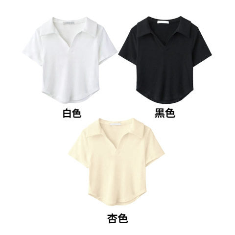 Damen Poloshirt mit kurzen Ärmeln im eleganten V-Ausschnitt Heidi-Mode