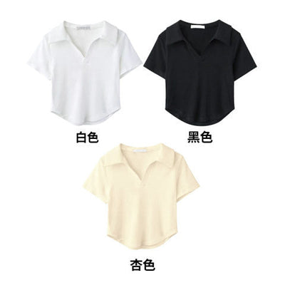 Damen Poloshirt mit kurzen Ärmeln im eleganten V-Ausschnitt Heidi-Mode