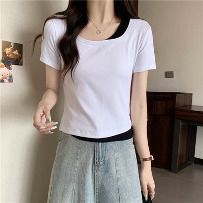 Femme Soft-Fit Schichten Rundhalsausschnitt T-Shirt Heidi-Mode