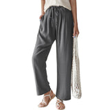 Damen nan lässige Leinenhose mit weitem Bein, elastischem Bund und Seitentaschen Drune in Grau