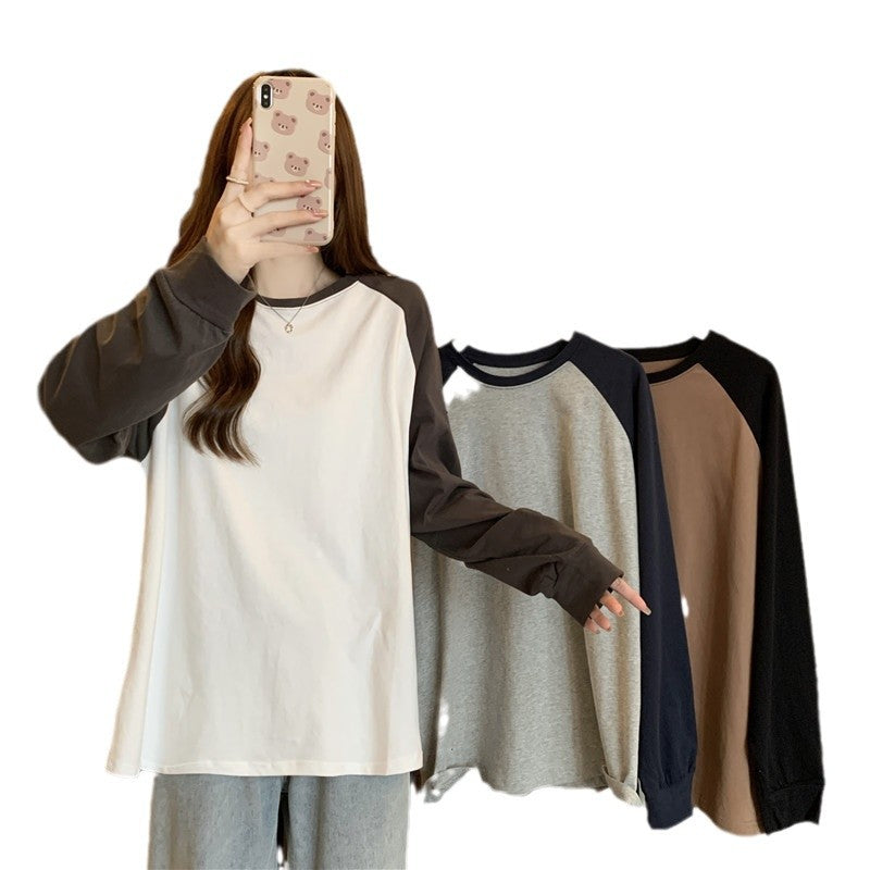 Damen Langarm Farbblock T-Shirt Heidi-Mode