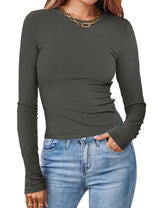Damen Figurbetontes Langarmshirt Mit Rippstruktur – Schmaler Stretch Fit in Dunkelgrau