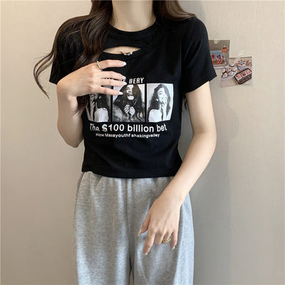 Femme Grafik Cut-Out T-Shirt mit einzigartigem Design Heidi-Mode