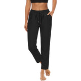Damen nan komfortable Loungehose mit hohem Bund Tunnelzug Seitentaschen und leichtem Stretch Drune in Lange Hose Schwarz