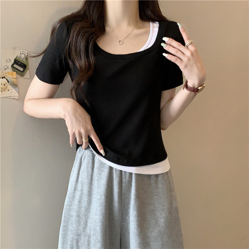 Femme Geschichtete Rundhals T-Shirt Heidi-Mode