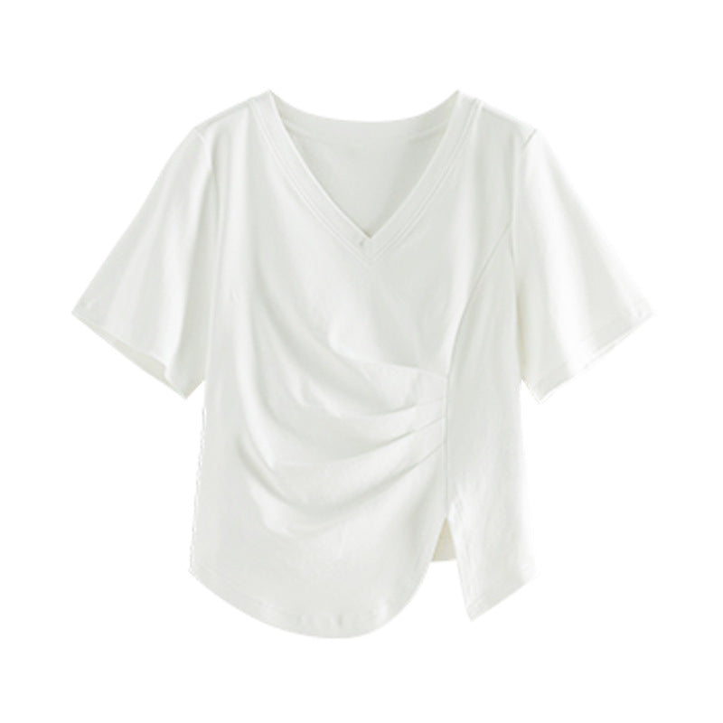 Femme Entspanntes Passform Seitlich-Gerafftes V-Ausschnitt Oberteil Heidi-Mode