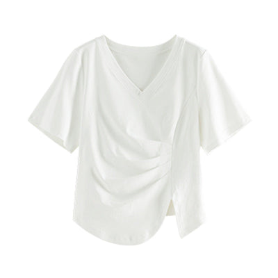 Femme Entspanntes Passform Seitlich-Gerafftes V-Ausschnitt Oberteil Heidi-Mode