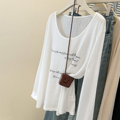 Femme Relaxed Fit Langarm-T-Shirt mit inspirierendem Zitat Heidi-Mode