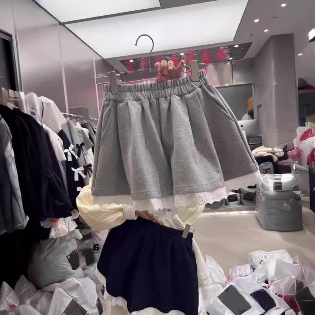 Femme Geschichtete Rüschenrock mit Spitzenbesatz Heidi-Mode