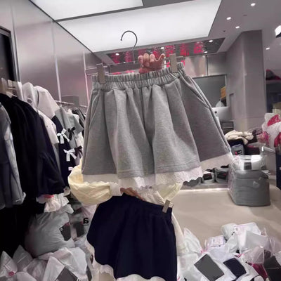 Femme Geschichtete Rüschenrock mit Spitzenbesatz Heidi-Mode